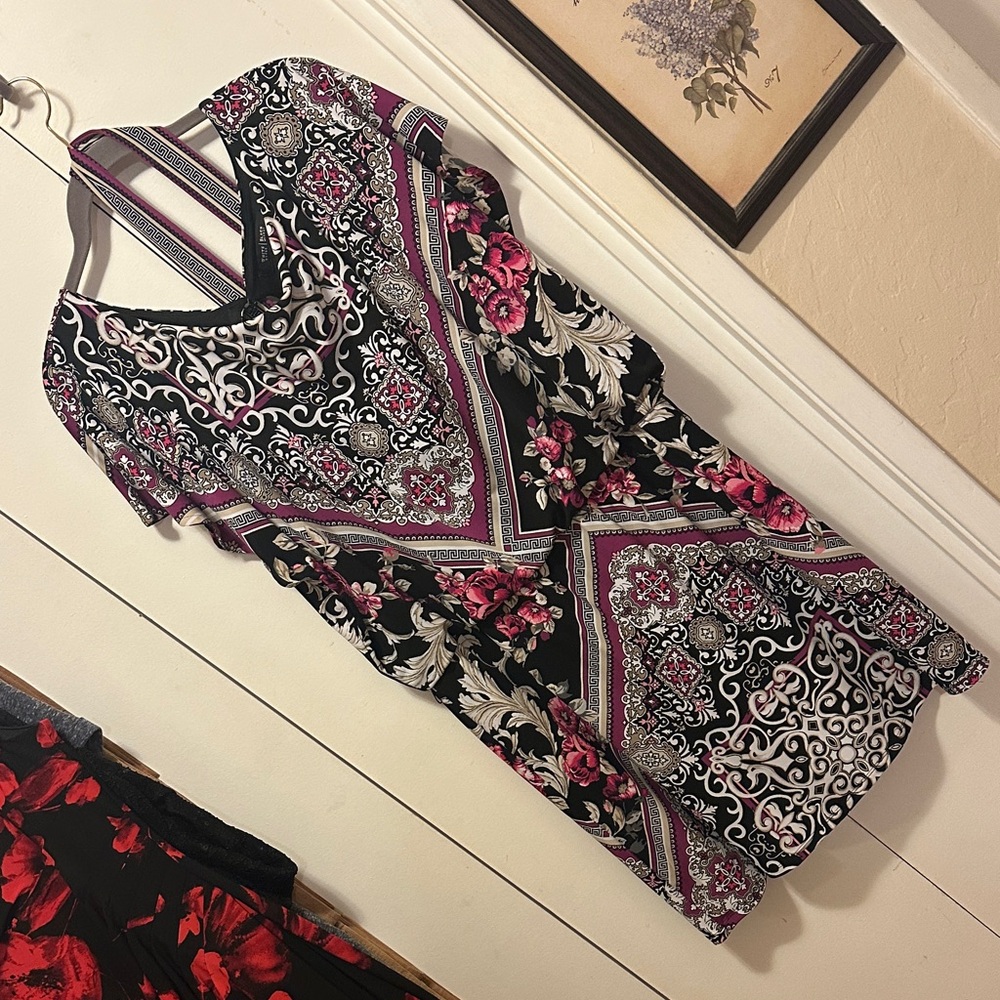 White House Black Market Black and Pink Patterned Dress